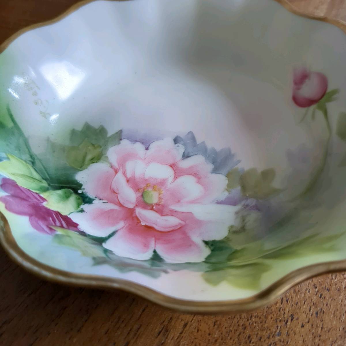 a142 Old Noritake Noritake Hand Painted цветок дизайн уголок имеется миска золотая краска / цветок дизайн большой plate .. розовый из .. цвет .
