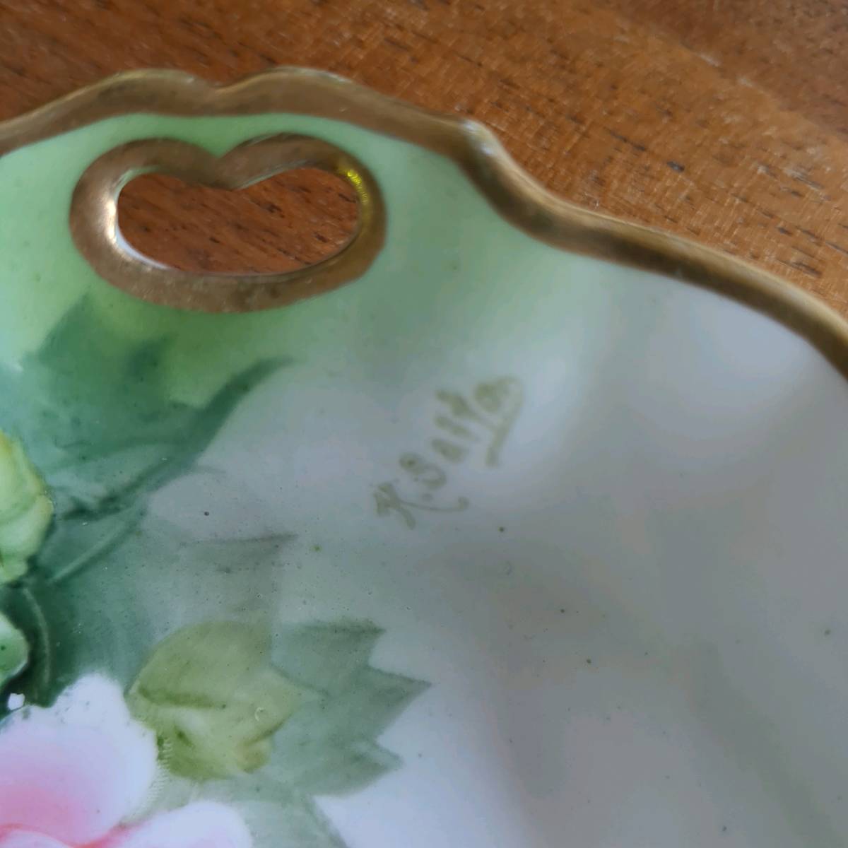 a142 Old Noritake Noritake Hand Painted цветок дизайн уголок имеется миска золотая краска / цветок дизайн большой plate .. розовый из .. цвет .