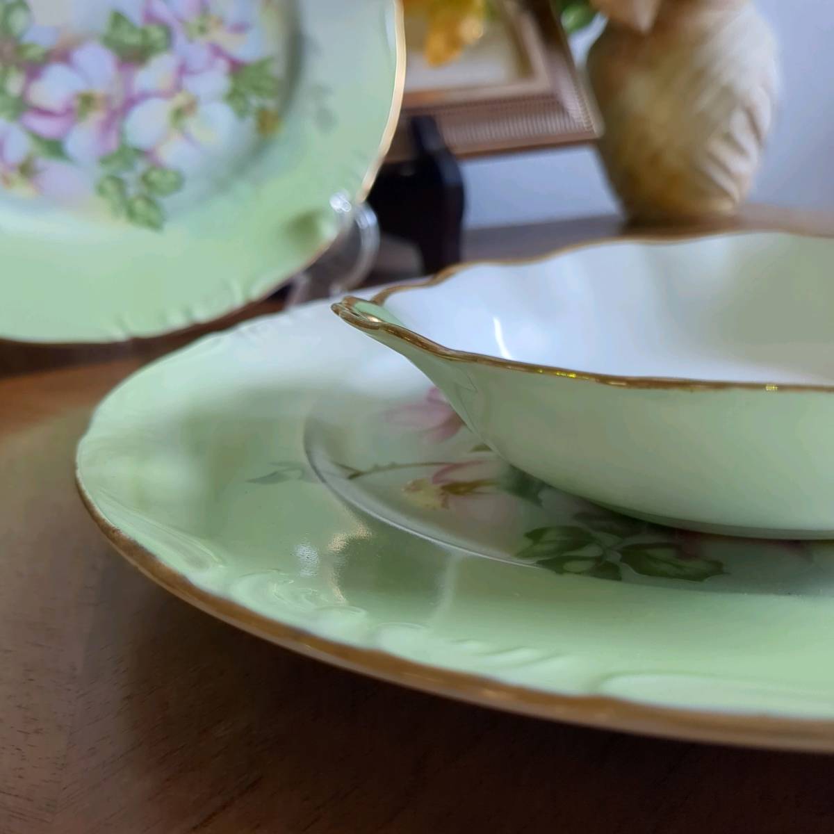 a142 Old Noritake Noritake Hand Painted цветок дизайн уголок имеется миска золотая краска / цветок дизайн большой plate .. розовый из .. цвет .