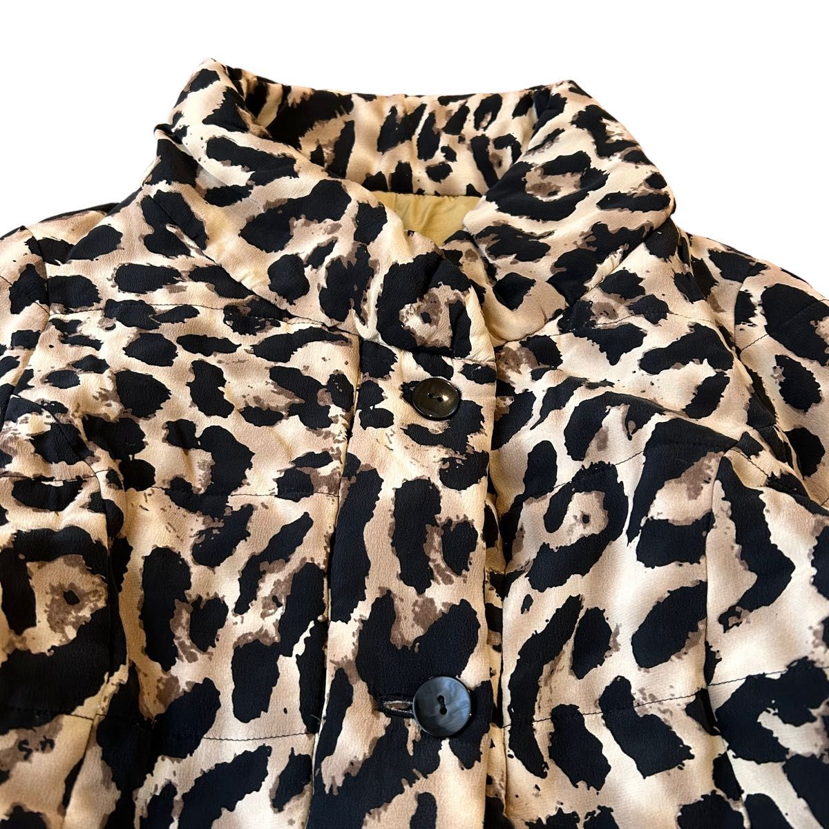 シルク100% レオパード 中綿 ジャケット Lサイズ 絹 総柄 ジャケット大きめ ゆったりサイズ