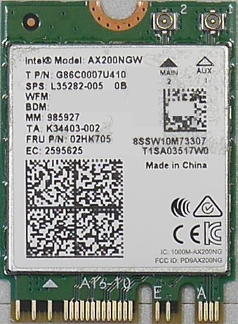 intel AX200NGW Wi-Fi6 IEEE802.11ax/Bluetooth 5.2 PCIe WLANアダプタ/内蔵/MU-MIMO/OFDMA_画像1