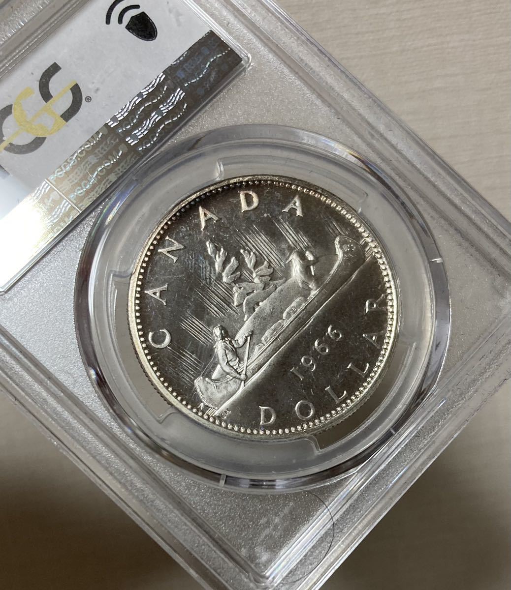 【PCGS PL66 CAMEO】カナダ 完全未使用 Canada 1966 Silver Dollar 大型銀貨 コイン プルーフライク 外国コイン 古銭 鑑定品 1ドル 硬貨_画像8