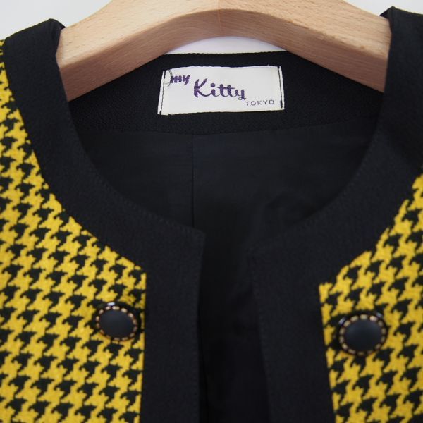 My Kitty TOKYO 東京ジュニアルックス社製造 前開きジャケット 千鳥柄セットアップスカートスーツ/イエロー_画像3