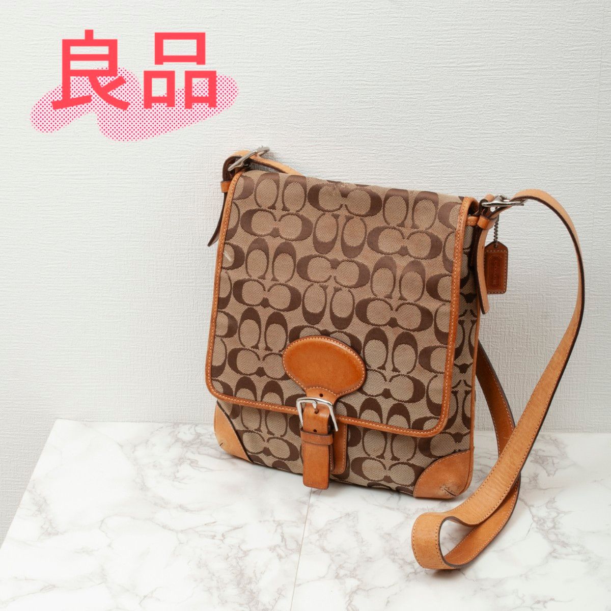 【良品】COACH(コーチ)シグネチャー キャンバス ショルダーバッグ ブラウン 茶色 6078 レディース 中古  used