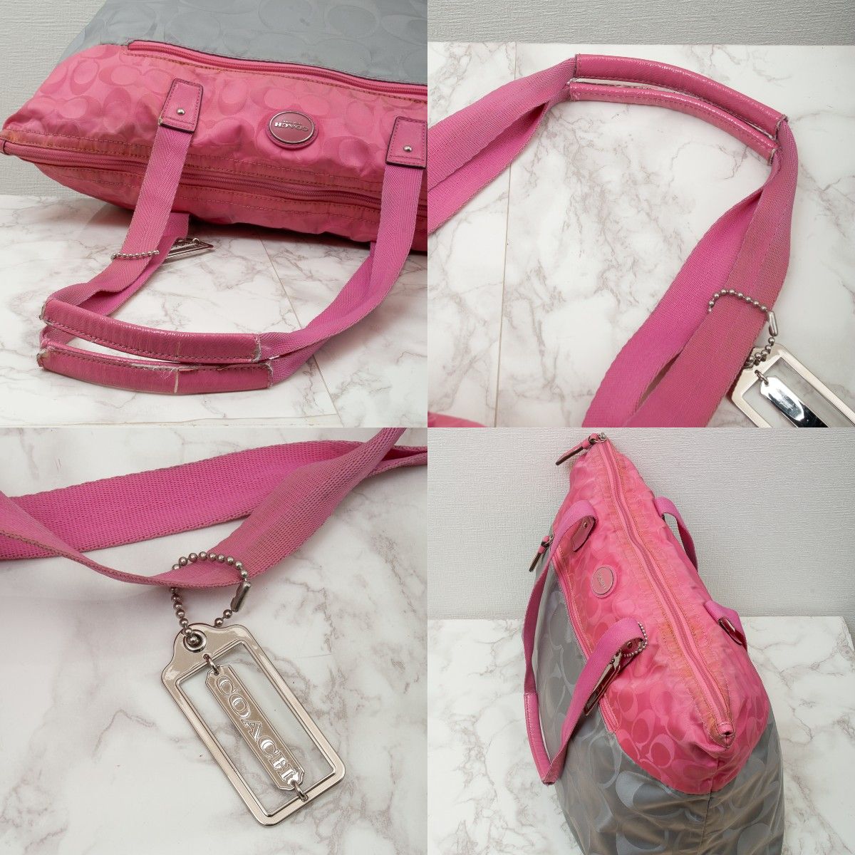 良品】COACH(コーチ)シグネチャー ナイロン トートバッグ グレー 良品】COACH(コーチ)シグネチャー ナイロン トートバッグ グレー