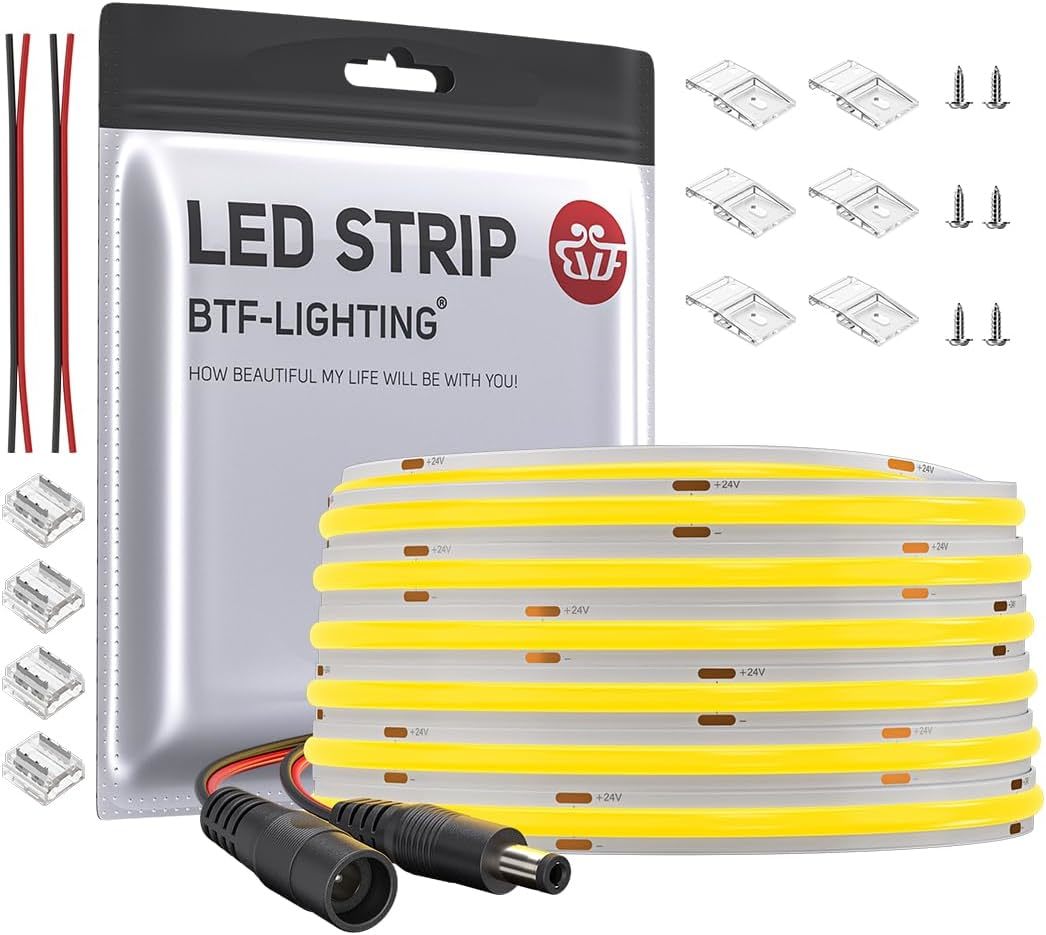 BTF-LIGHTING FCOB COB LEDテープライト 高密度 フレキシブル LEDテープライト 10M/ロール 3360LEDs 電球色 3000K 幅8mm ストリップライトの画像1