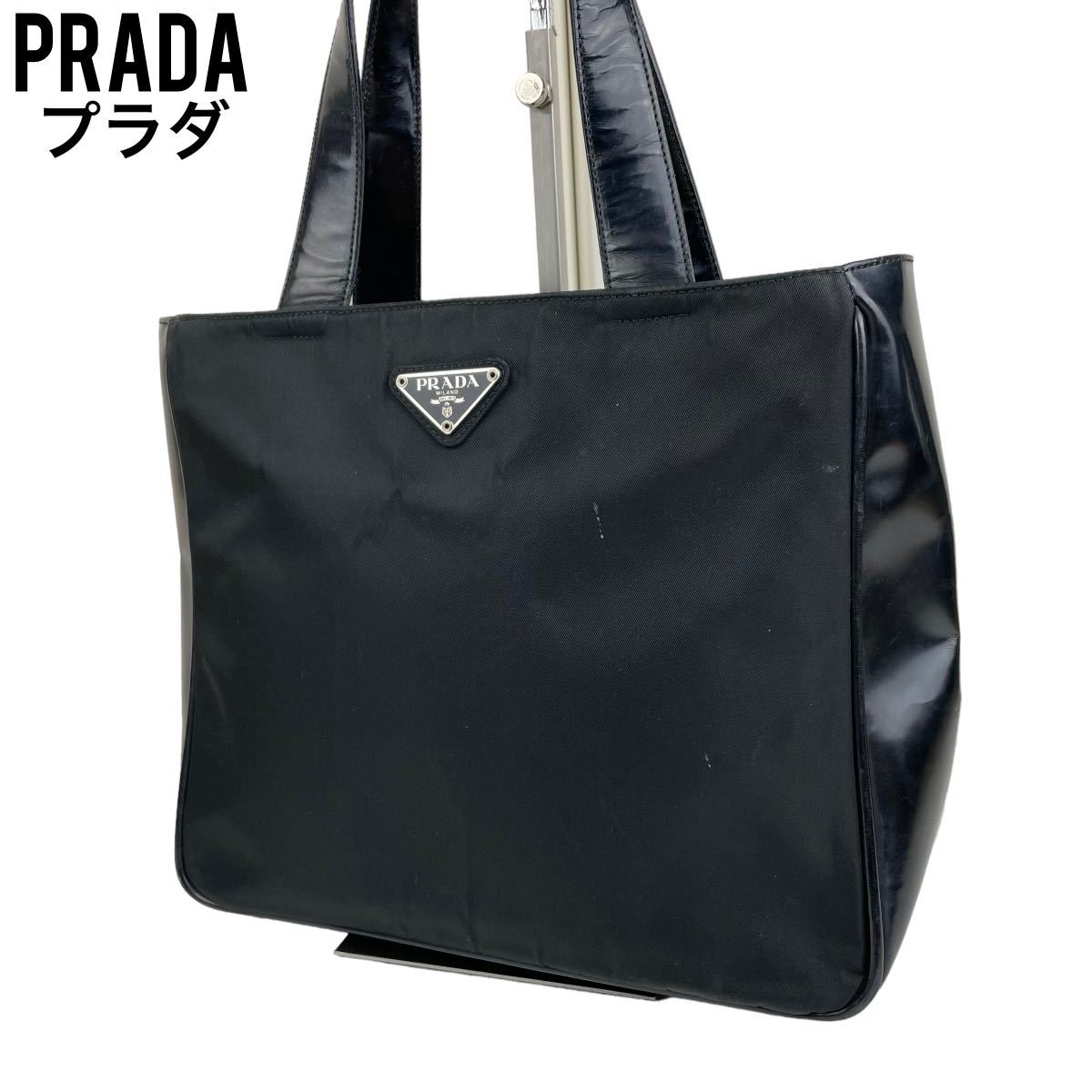 良品 PRADA プラダ ハンドバッグ ブラック パテント レザー 黒 手提げ