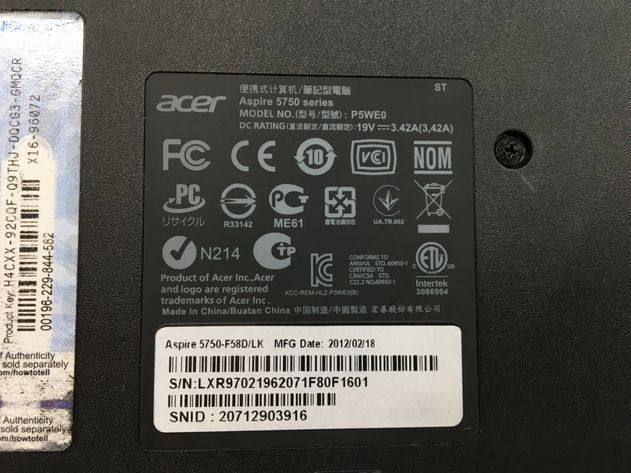 Acer/ノート/HDD 250GB/第2世代Core i5/メモリ4GB/WEBカメラ有/OS無-231219000688159_メーカー名