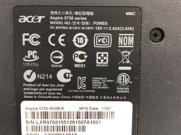 Acer/ノート/HDD 640GB/第2世代Core i5/メモリ2GB/2GB/WEBカメラ有/OS無-231226000705487_メーカー名