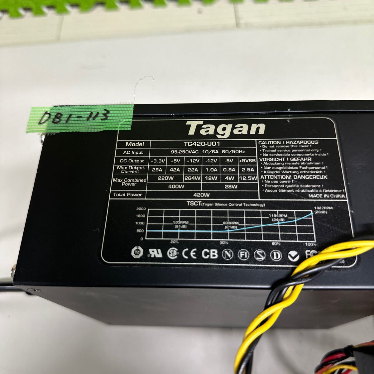 DB1-113 激安 PC 電源BOX Tagen TG420-U01 420W 電源ユニット 電源テスターにて電圧確認済み　中古品_画像2