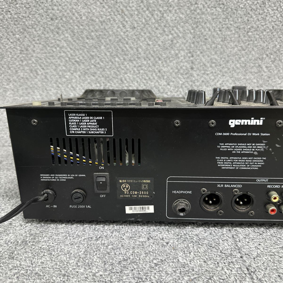 PCN98-1059 激安 gemini CDM-3600 DJ Work Station 通電のみ確認済み 現状品_画像8