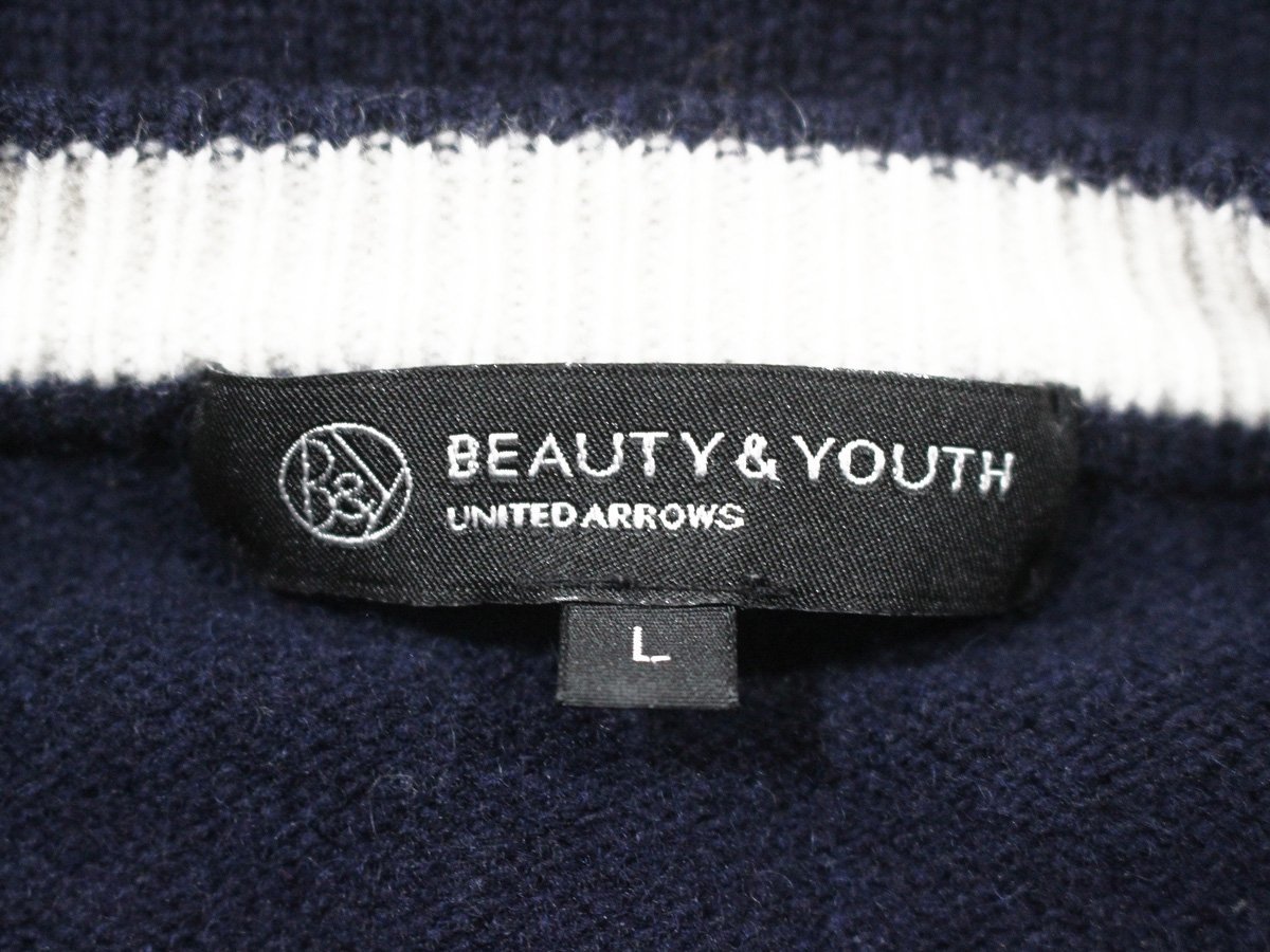 ユナイテッドアローズ BEAUTY & YOUTH アーガイル ウールニットセーター L_画像3