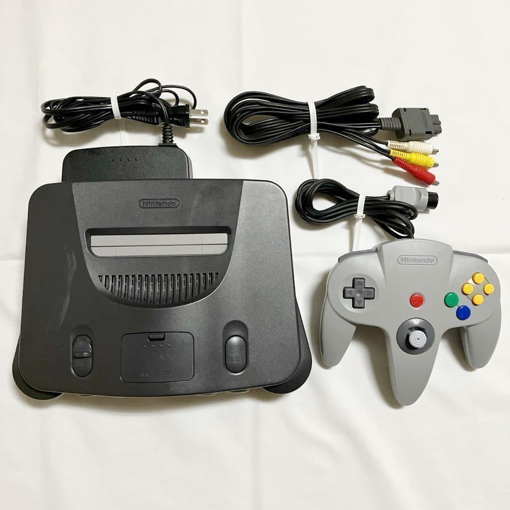 当時物 Nintendo64 本体 コントローラー アダプター AVケーブル 任天堂 ニンテンドー ゲーム機 黒 ブラック レトロ_画像1