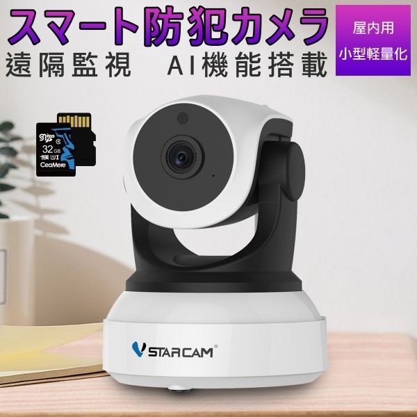 防犯カメラ 屋内用 C24 100万画素 SDカード32GB同梱 AI機能搭載 ONVIF対応 WIFI 遠隔監視 ネットワーク カメラ PSE 技適「C24/SD32.A」_C24/SD32.A