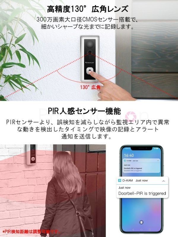 スマートドアカメラ Doorbell (Battery Type) DB6 WiFi 充電式 配線不要 双方向音声 室内機付き PSE 技適「DB6CAM.A」_画像7