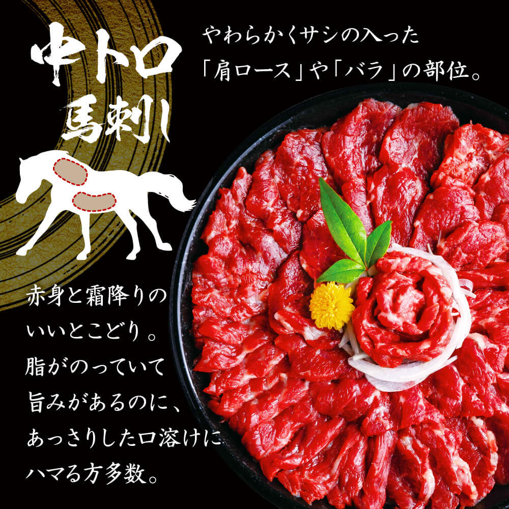 馬刺し 国産 霜降り 肉 2種食べ比べセット大トロ 中トロ 合計250g 馬肉 馬刺 セット 食品 利他フーズ 食べ物 惣菜 ばさし 国産馬刺し_画像4