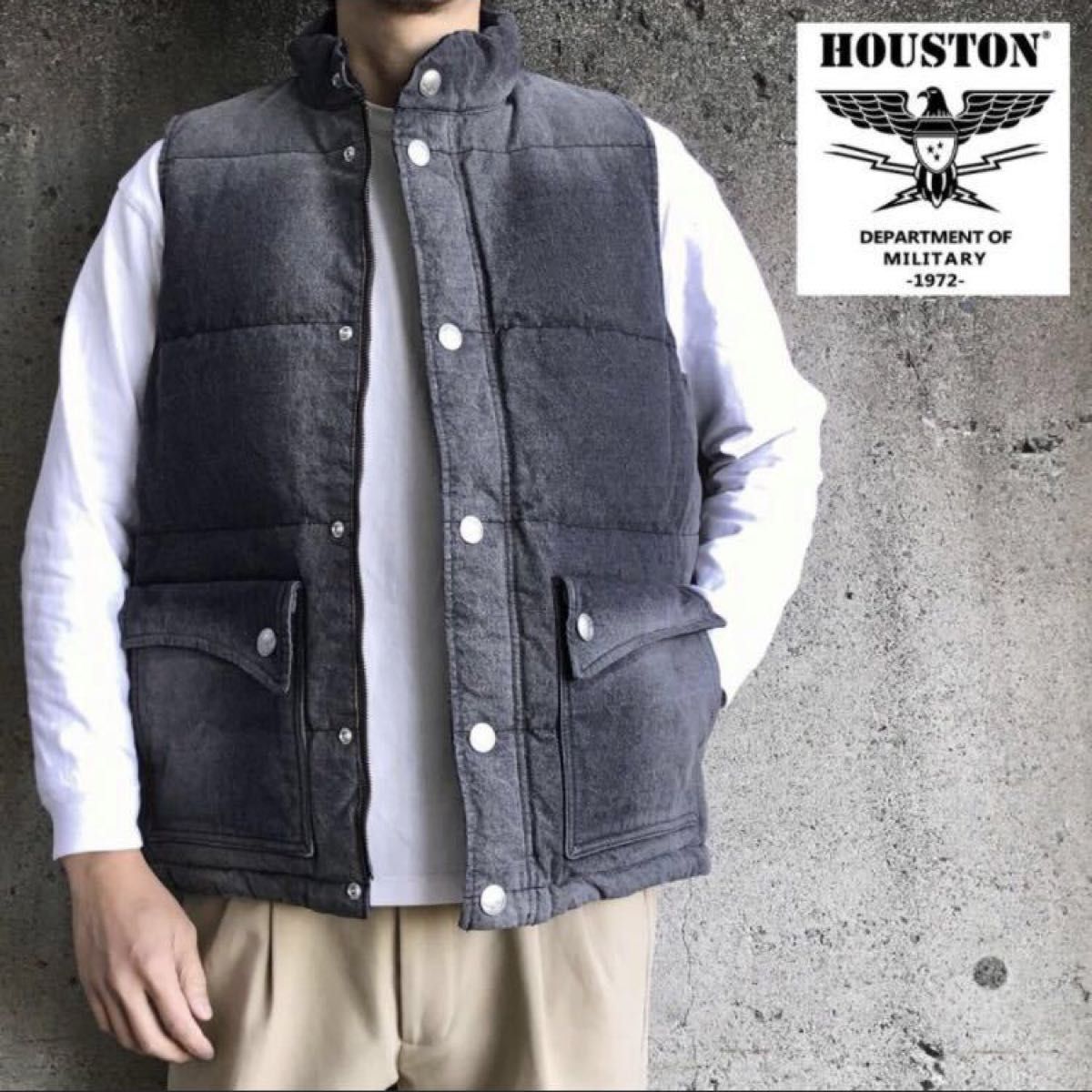 新品　XL ヒューストン　HOUSTON DENIM DOWN VEST デニム　ダウンベスト　メンズ　ブラック