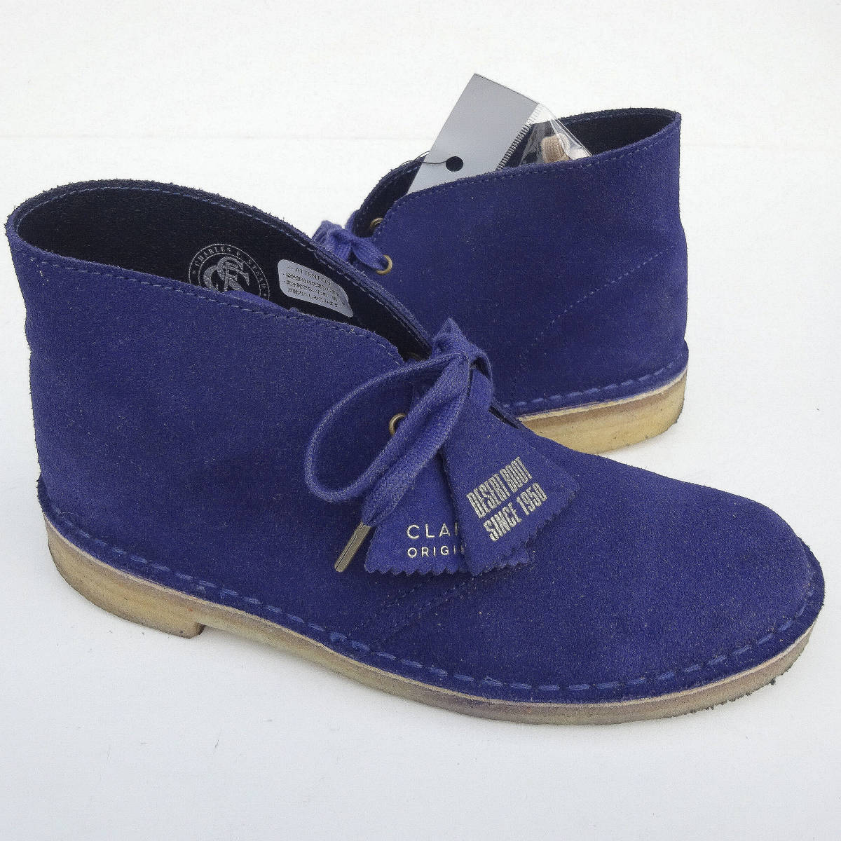 美品　CLARKS/クラークス /DESERT BOOTS/デザートブーツ/ネイビー紺紫11826 SUEDE/ スエードチェッカーブーツUK6予備紐付き_画像2