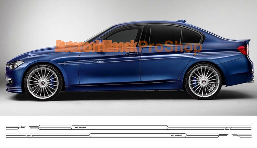 BMW F30 4ドア B3S D3 Alpina アルピナ ピンストライプ デカールセット、Fバンバー＆ボディサイドのセット、新品、各色作成の画像1