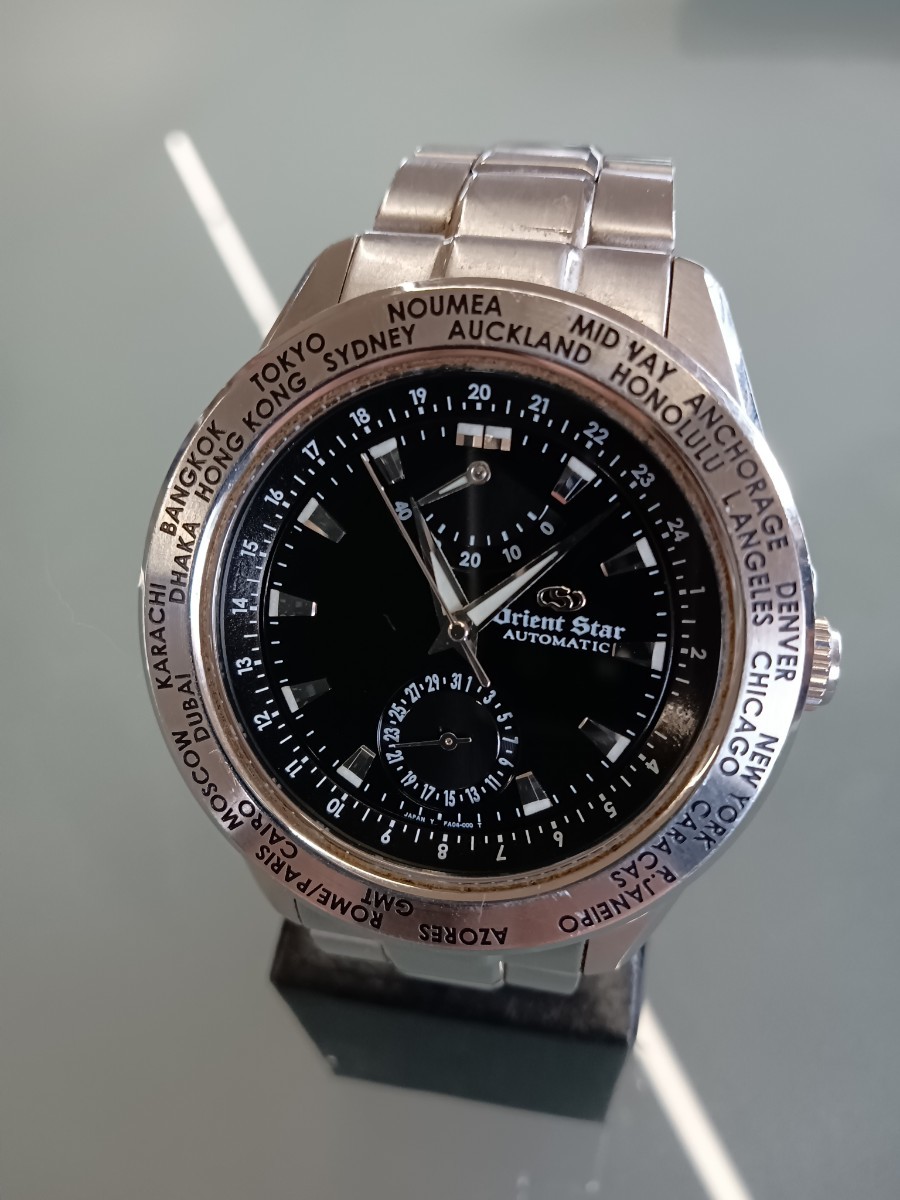 Orient Star オリエントスター　自動巻き　Automatic　パワーリザーブ　裏スケ　黒文字盤　ワールドタイム　FA04-C0 稼働品_画像5