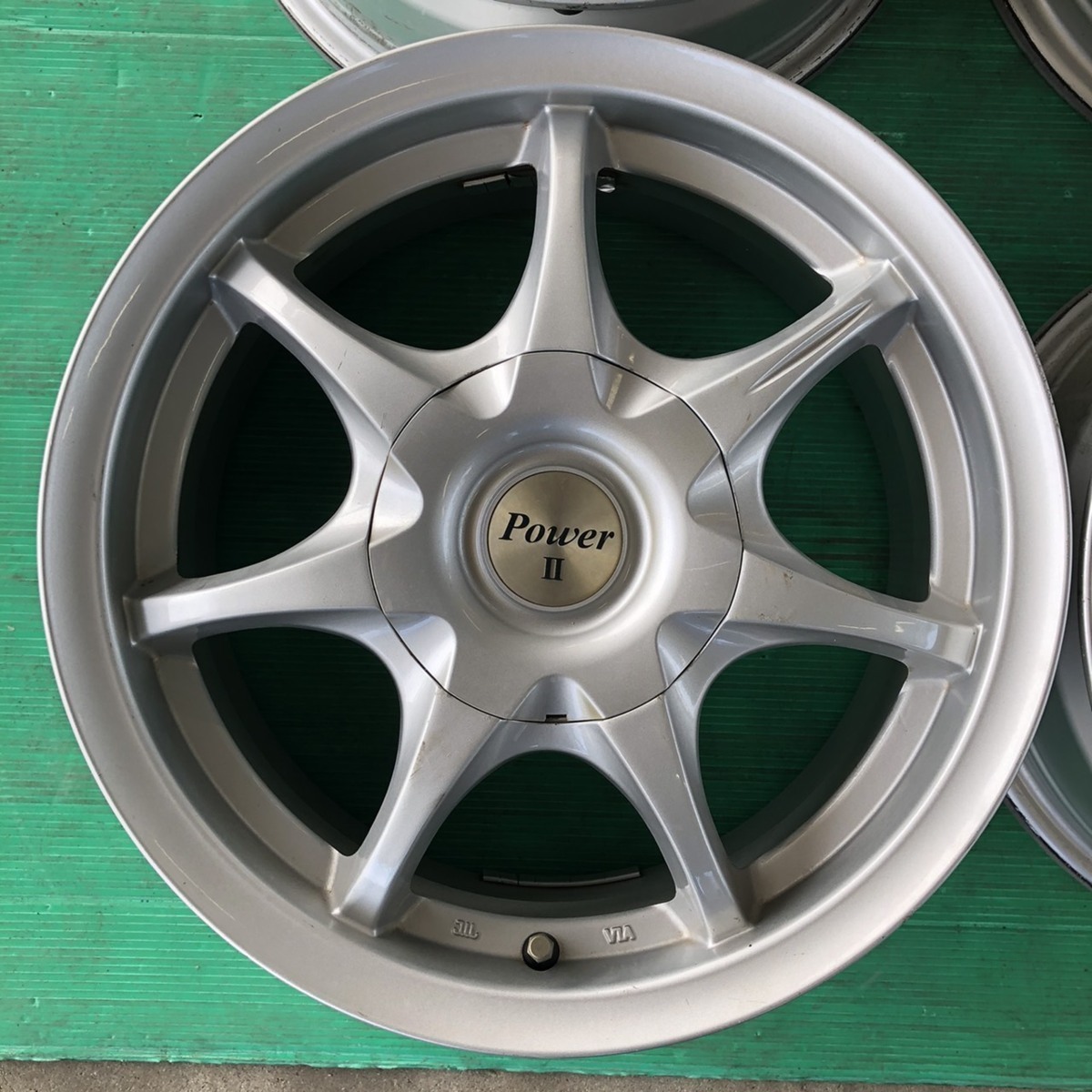 [ used aluminium wheel ]Power II 15×6.5J 114.3-5/114.3-4(8H multi ) offset unknown hub diameter measurement 72mm 4 pcs set 