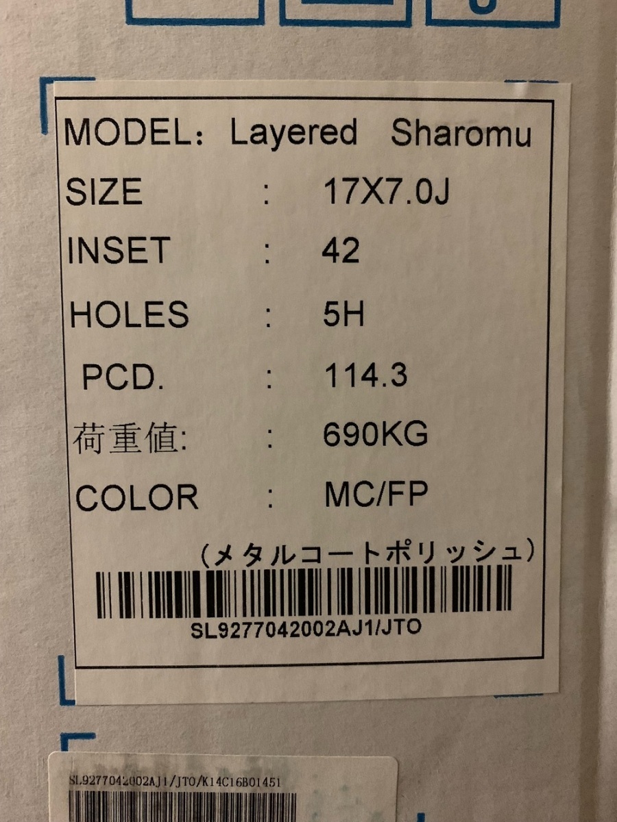「展示品」LAYERED SHAROMU 17×7.0J 114.3-5H+42 ハブ径72mm（実測） 4枚セット_画像2