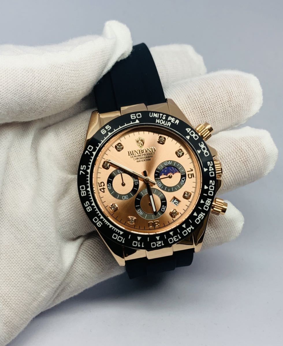 大谷翔平　176号記念セール　メンズ腕時計　デイトナ　オマージュ　クロノグラフ 防水腕時計　ゴールド　ジルコニア　ステンレス1092n