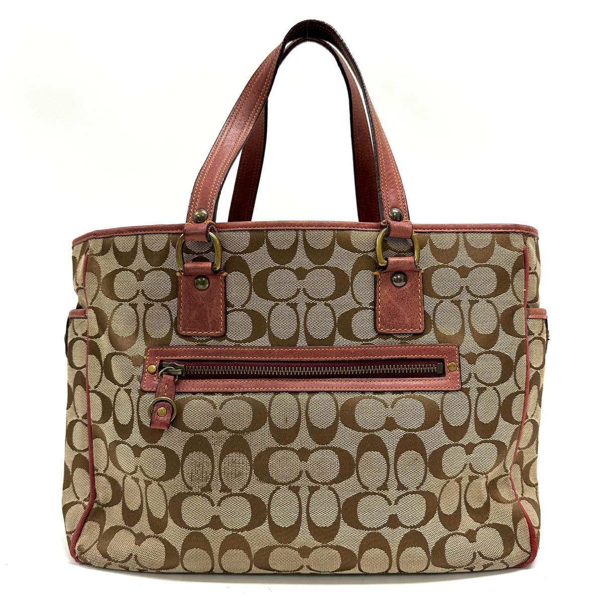 coach トートバック シグネチャー コーチ キャンバス レザー 7066 ブラウン レッド ハンドバッグ coach トートバック シグネチャー コーチ キャンバス レザー 7066 ブラウン レッド ハンドバッグ