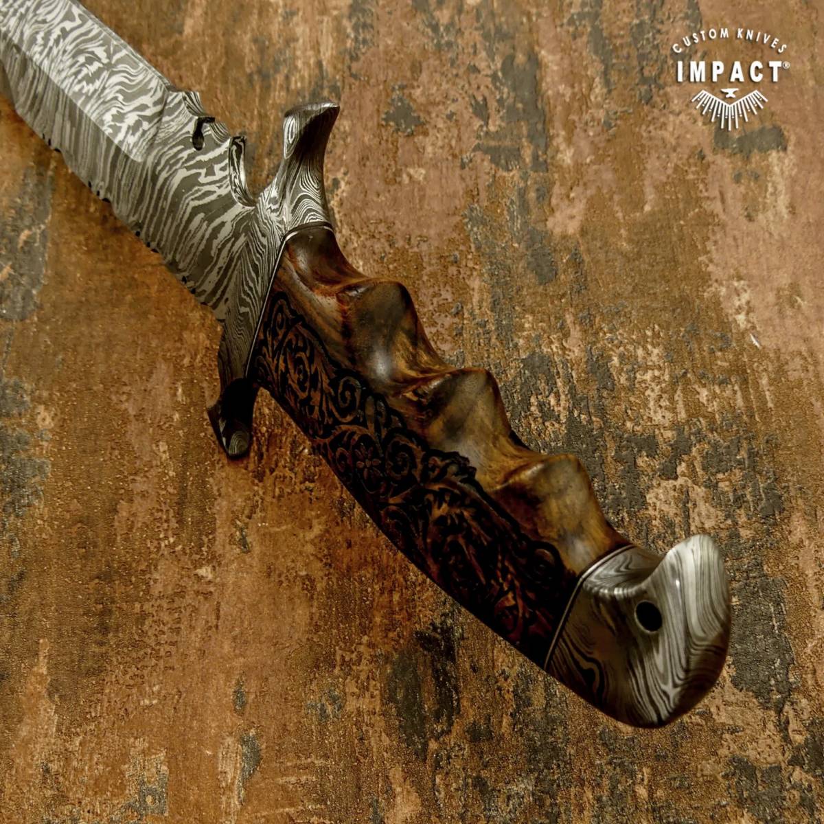 ☆全長42.3cm イギリス IMPACT製 ダマスカス鋼 ナイフ カスタム ☆全長42.3cm イギリス IMPACT製 ダマスカス鋼 ナイフ カスタム