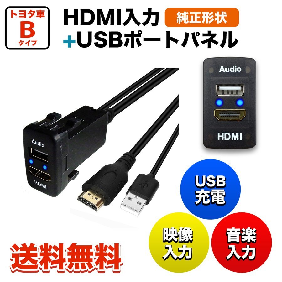 トヨタ USB＆HDMI入力ポート Bタイプ 41×22mm スマホ 音楽 車 usb 増設 トヨタ車系用 スズキ ダイハツ _画像1