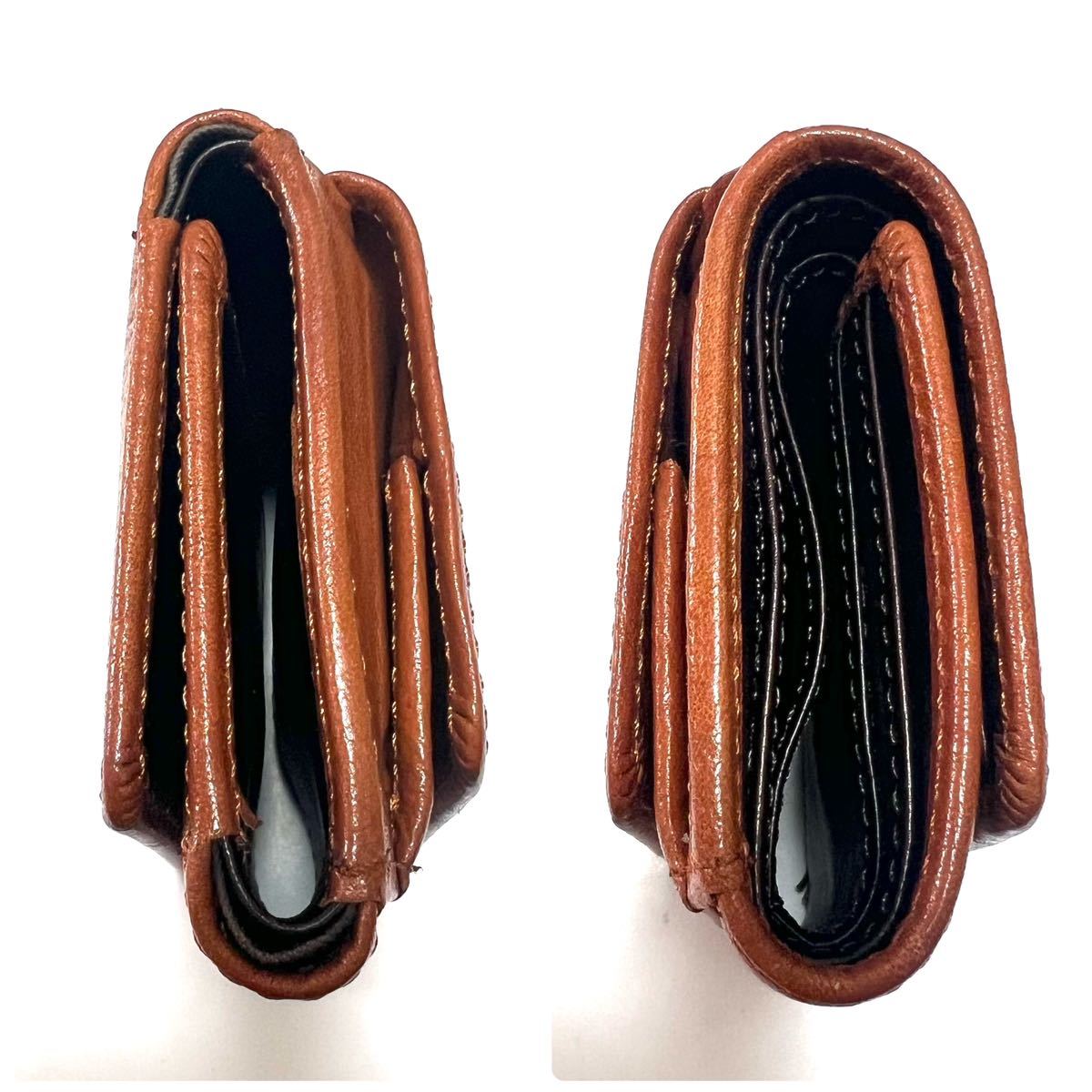 【極美品】Italy leather 折り財布 三つ折り レザー ブラウン