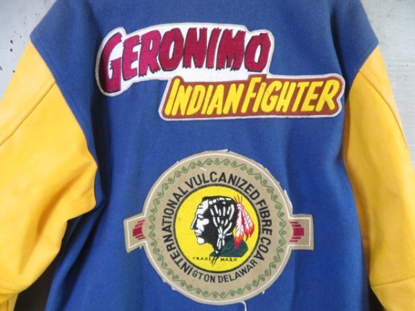 008m26◆90sヴィンテージ◆フルデコ◆PUSHERS【GERONIMO INDIANFIGHTER】中綿 袖革レザースタジャン M/スタジアムジャンパー/アメカジの画像2