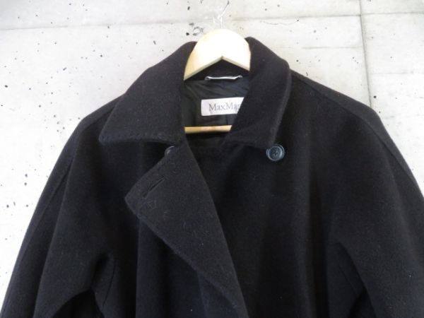 010m21◆イタリア製◆カシミヤ混◆Max Mara マックスマーラ 白タグ ウール ロングコート 42/ブラック黒/ジャケット/テディベア/マキシ_画像4