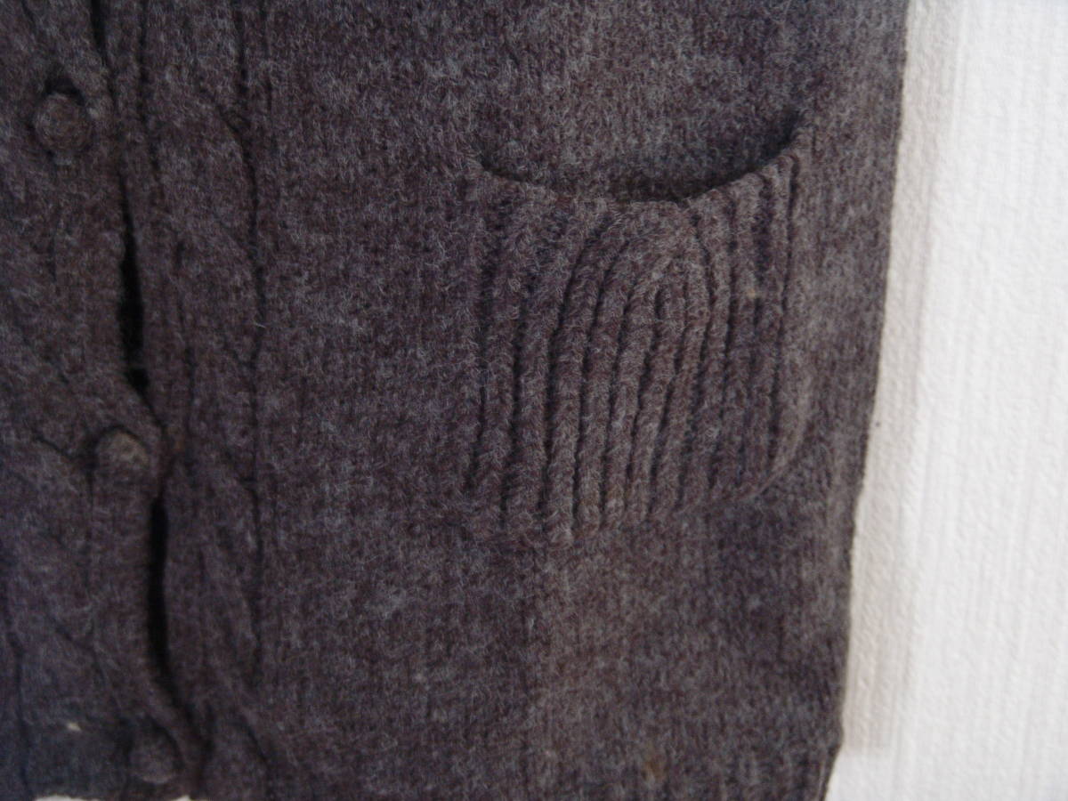  【中古】ローラアシュレイ　ウール混　グレー系　ケーブル編みと丸ボタンが可愛い　半袖ロングカーディガン　Ｌ【同梱可】_画像5