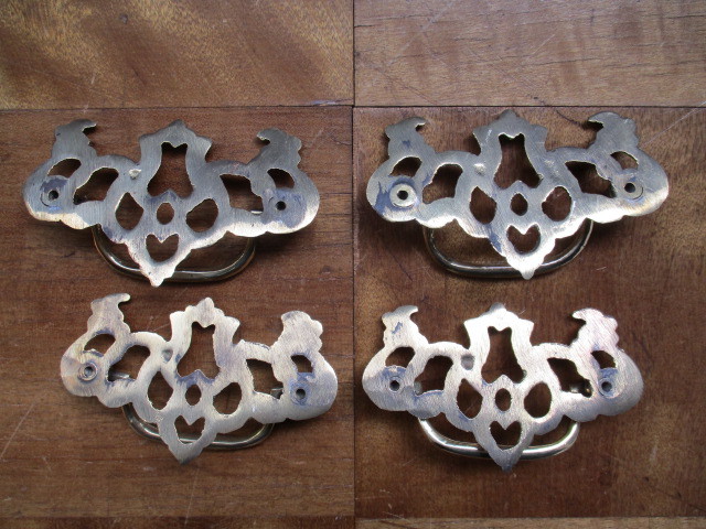 4個 真鍮製取っ手金具引き出し箪笥ドロワーDIYリメイクリフォームインテリアレトロビンテージアンティーク _画像5