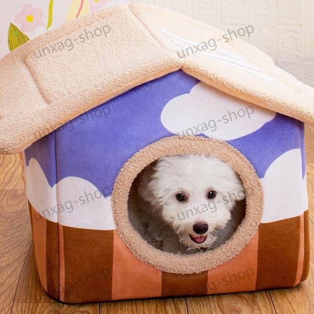 ペットハウス 猫 犬 ベッド　ペットベッド ふわふわ　暖か もこもこ　ペット用品 滑り止め クッション 洗濯可 秋冬 ダークブラウン Mサイズ_画像4