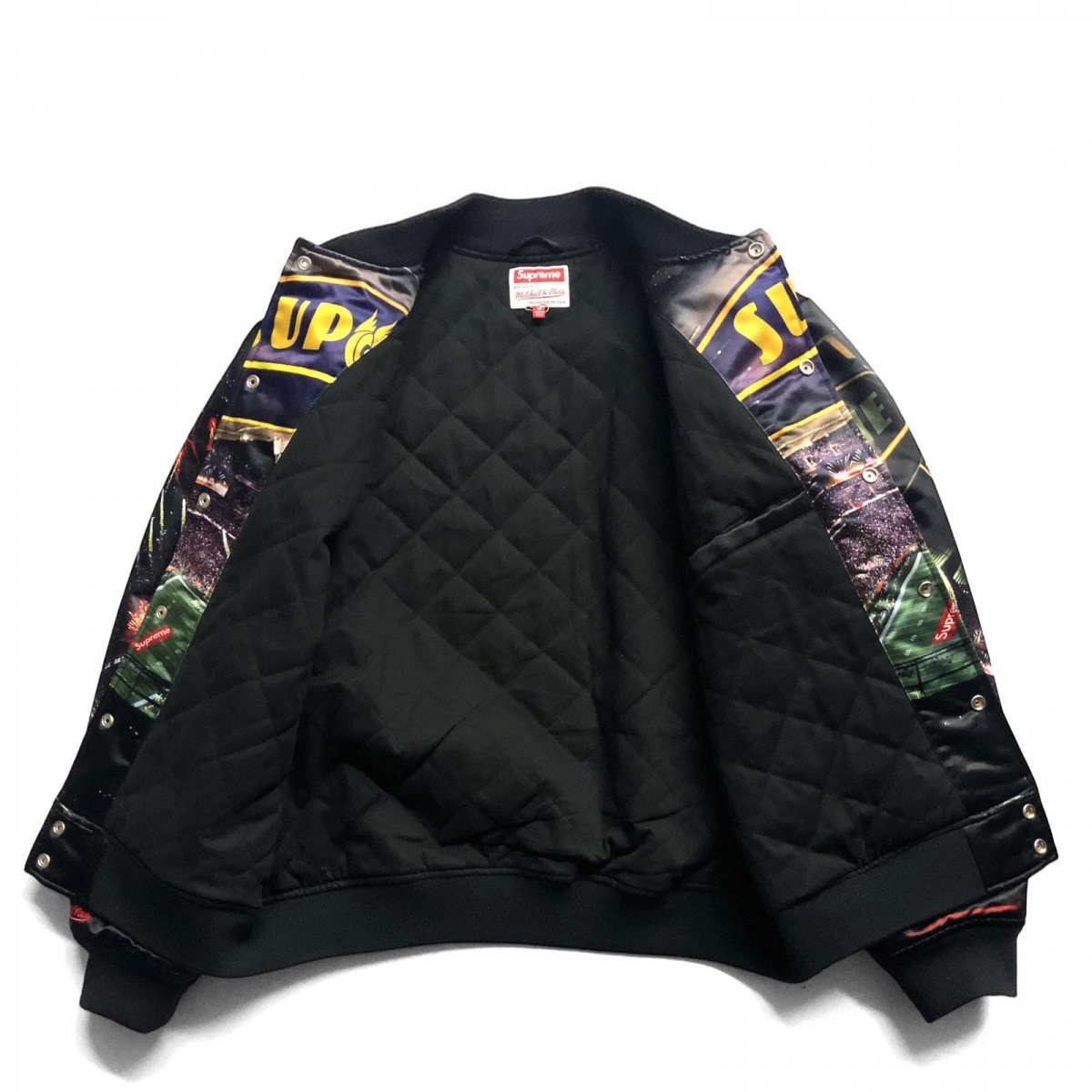 美品 22SS SUPREME シュプリーム × Mitchell & Ness ミッチェルアンドネス Stadium Satin Varsity Jacket スタジャン ジャンパー M_画像3