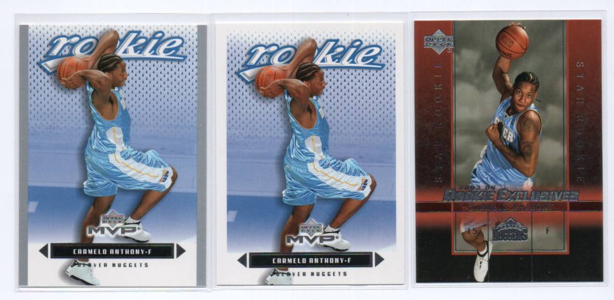 Carmelo Anthony/カーメロアンソニー 2003-04 Upper Deck MVP レギュラー&シルバーパラレル & Rookie Exclusives ルーキーカード3枚セット_画像1
