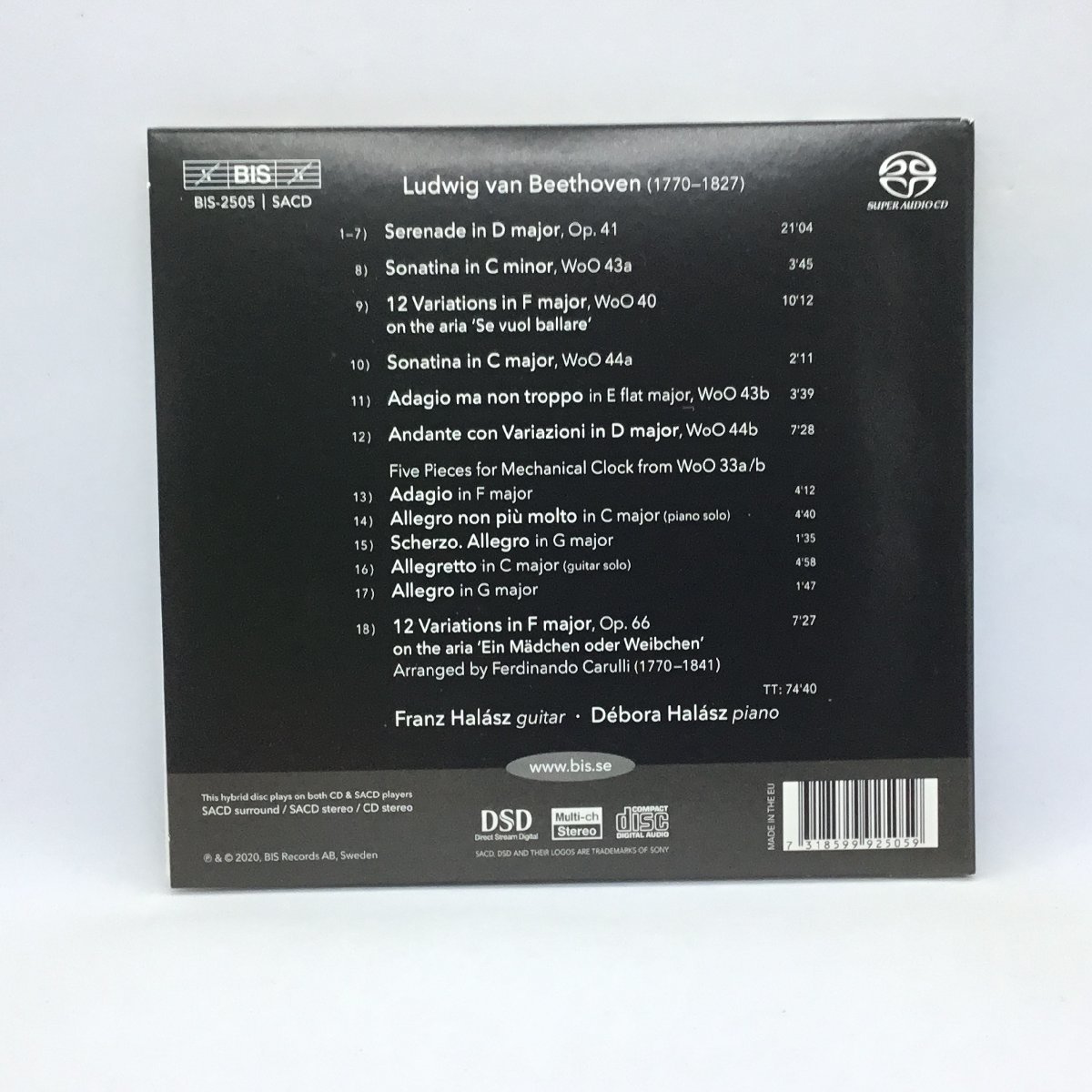 SACDハイブリッド ◇ フランツ・ハラース、デボラ・ハラース / ベートーヴェン: ギターとピアノのための作品集 (CD) BIS-2505_画像2