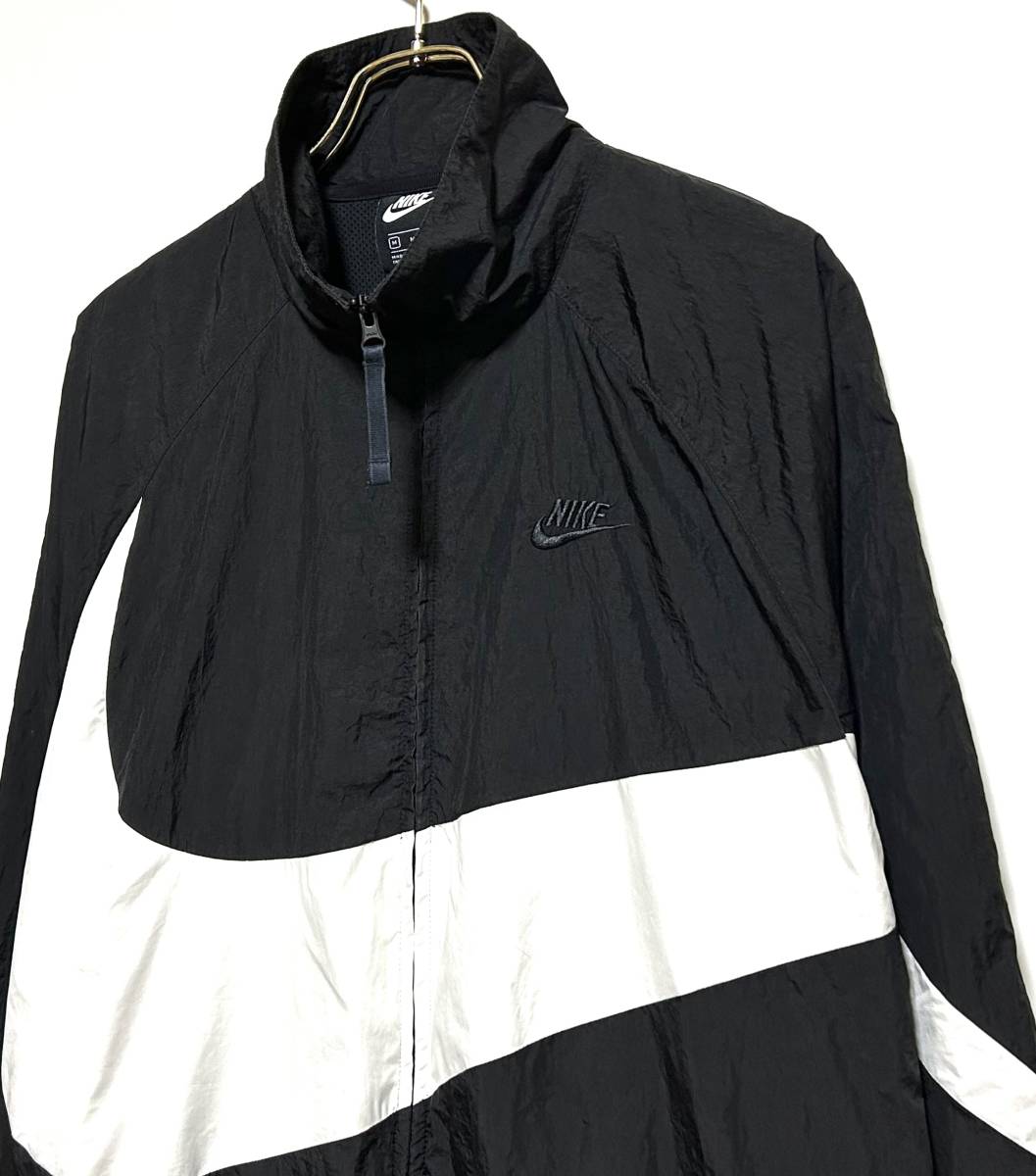 NIKE HBR STMT WOVEN JACKET BIG SWOOSH（M）黒／白 ナイキ ビッグ スウッシュ ウーブン ナイロン ジャケット オーバー サイズ_画像3