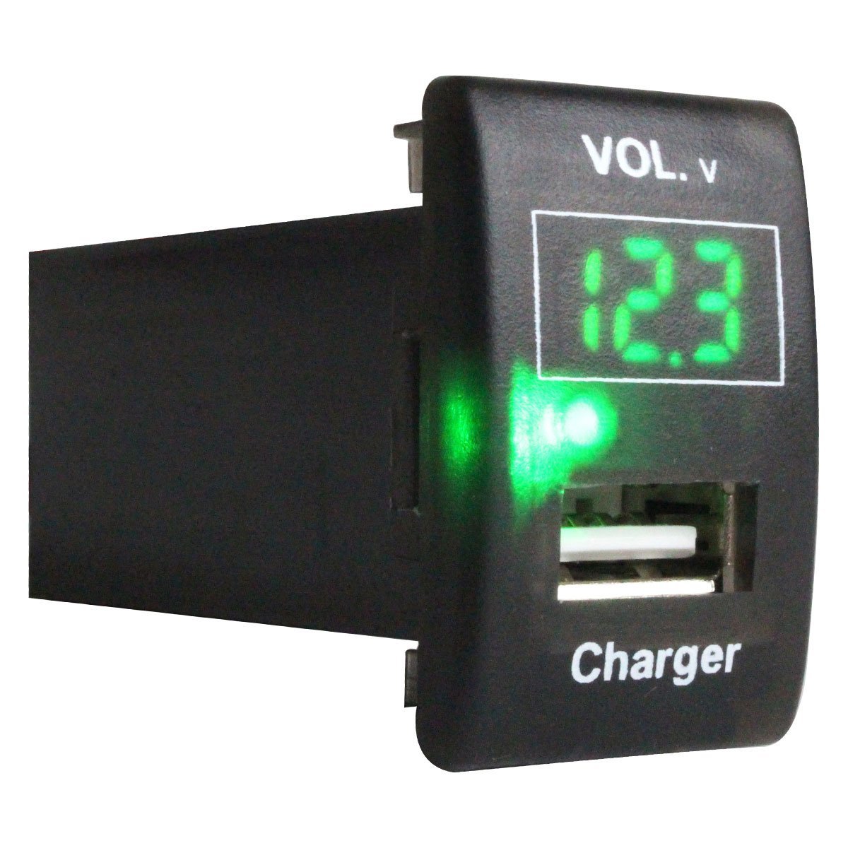 【スズキA】 エブリイワゴン DA64W H17.8～ LED発光：グリーン 電圧計表示 USBポート 充電 12V 2.1A 増設 パネル USBスイッチホールカバー_画像1