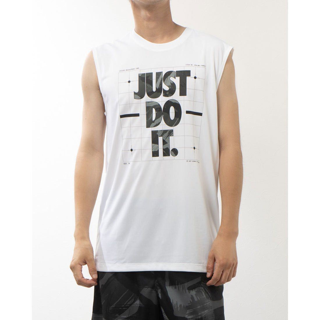 新品 NIKE ナイキ メンズ ドライ JUST DO IT JDI カモ 迷彩 スリーブレス Tシャツ タンクトップ ワークアウト トレーニングシャツ 白 L_画像2