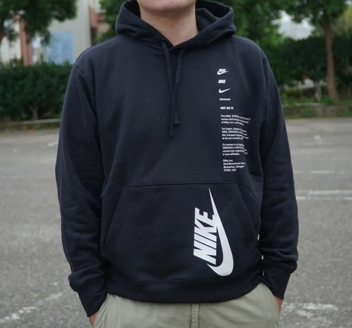 L 新品 NIKE ナイキ メンズ クラブ+ BB シュー プルオーバー L/S フーディ スウェット パーカー ブラック 黒 フリース 裏起毛 ロゴ_画像3