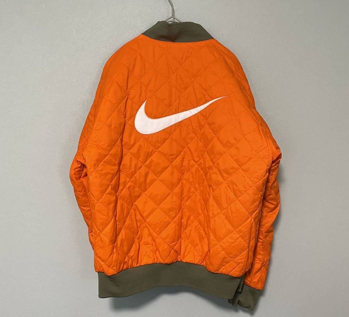 M 新品 NIKE ナイキ ウィメンズ バーシティ ボンバージャケット リバーシブル ブルゾン サテン ma-1 カーキ ビッグスウッシュ 完売品