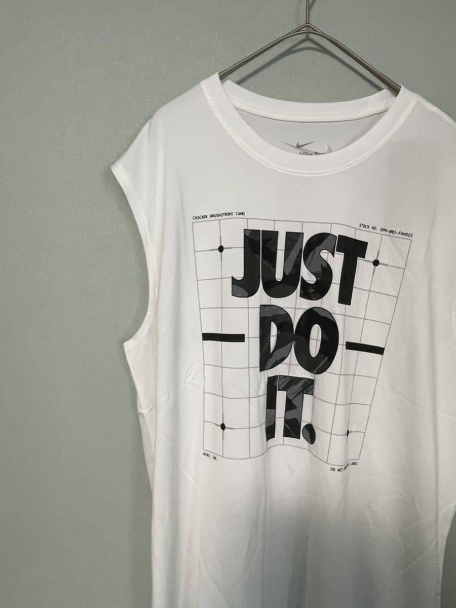 新品 NIKE ナイキ メンズ ドライ JUST DO IT JDI カモ 迷彩 スリーブレス Tシャツ タンクトップ ワークアウト トレーニングシャツ 白 XL