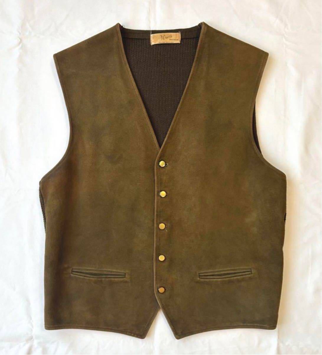 50s 60s Worth Vest 羊革 ベスト イギリス ヴィンテージ レザー イギリス製 ライダース ジャケット コート バブアー バーバリー