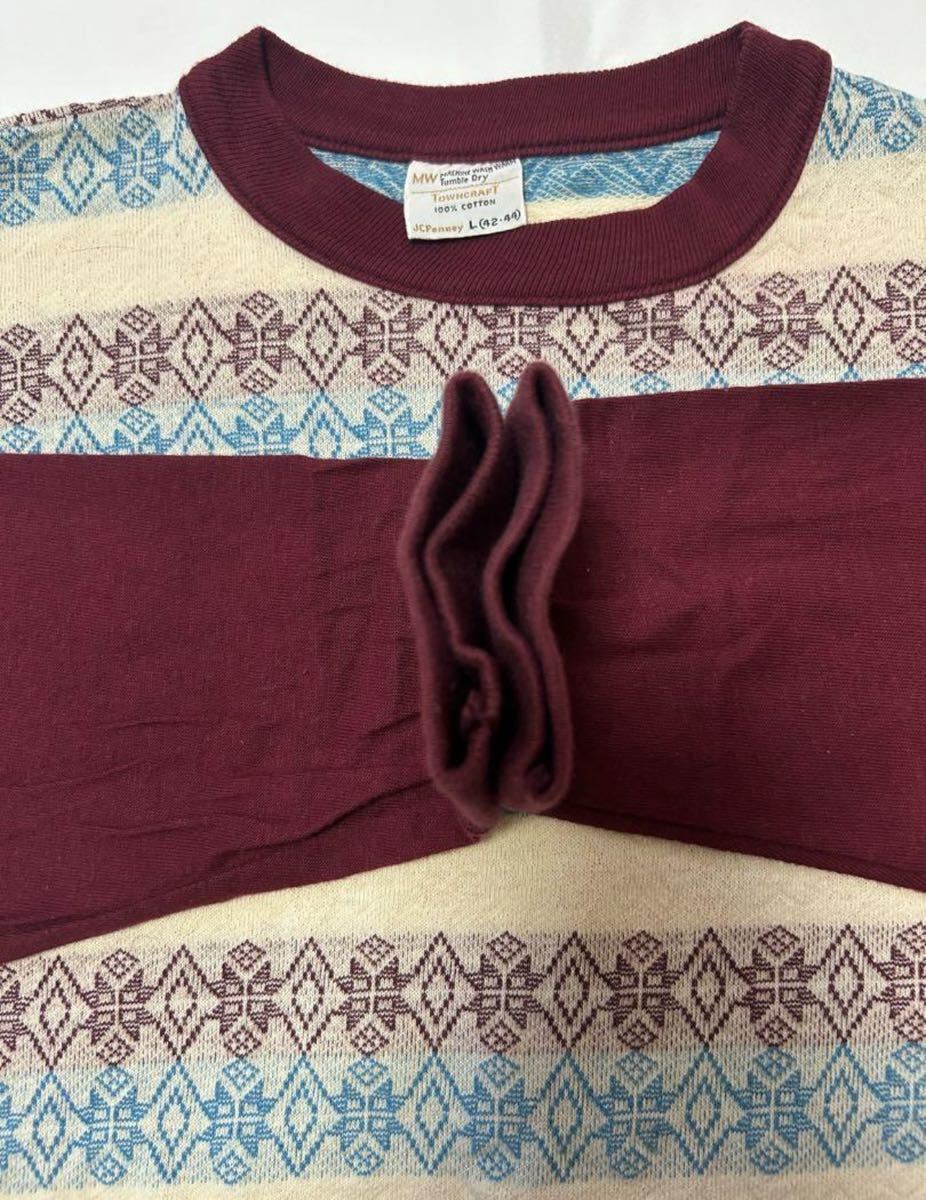 60s 70s JCPenny ジャガード カットソー ビンテージ アメリカ製 アメリカ シャツ ロンT タウンクラフト TOWN CRAFT 柄 tシャツ スウェットの画像5