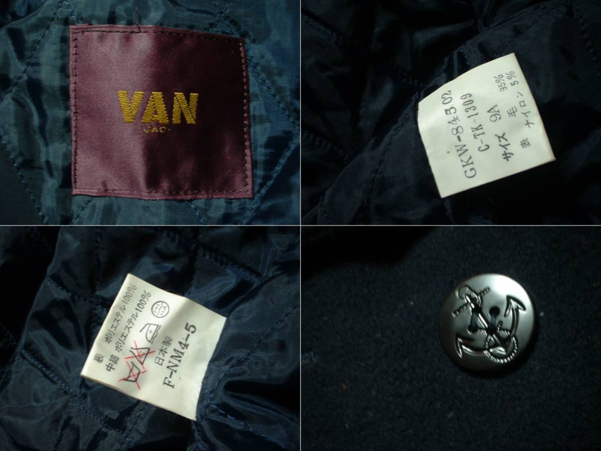 80sビンテージVAN JACKET INC.メルトンウールピーコート9Aレディース正規バンヴァンVINTAGEジャケット濃紺ネイビーP-COATアイビールック_画像2