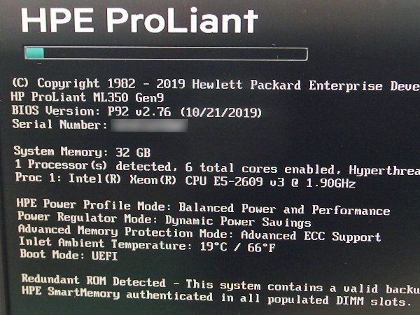 ■○ HPE ProLiant ML350 Gen9 Xeon E5-2609 V3 1.90GHz/メモリ 32GB/HDD 146GB×3 300GB×1/OS無し/Setup起動確認_画像3