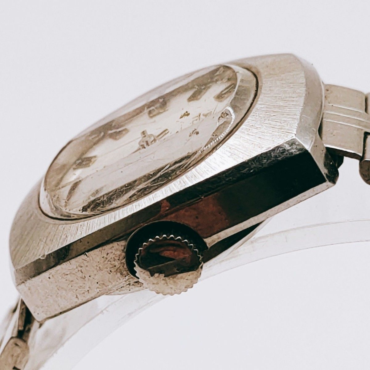 #110【動作品】TECHNOS lady テクノスレディ 腕時計 手巻き 5針 銀色文字盤 レディース 時計 とけい トケイ 